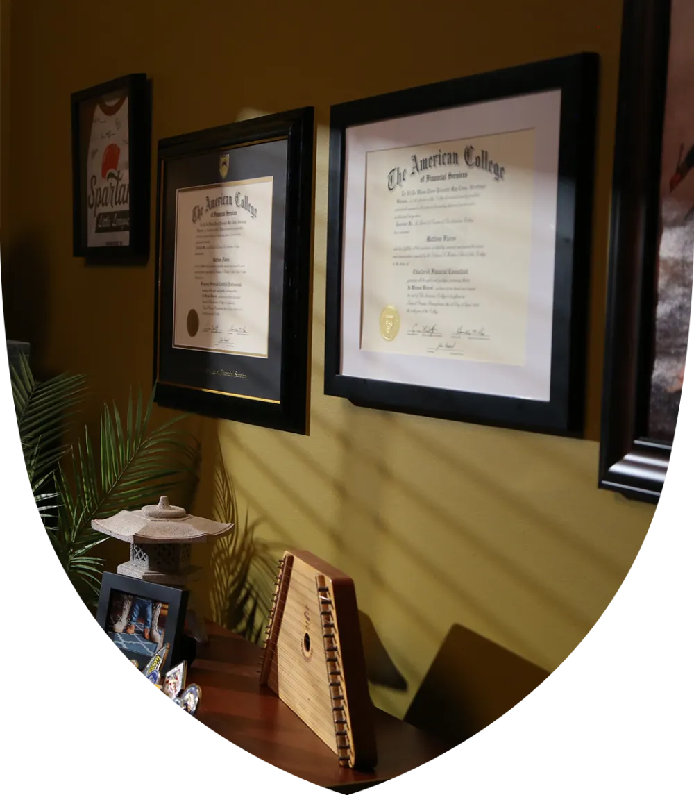 Office with diplomas hanging on the wall